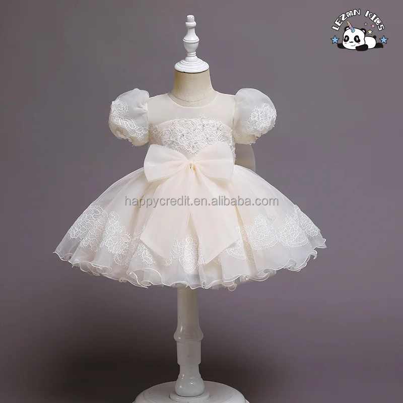 LEZONKIDS - New Baby Girls Dress Flower Kids Church Dresses Children puff  sleeve Party Frock Wear girl dress